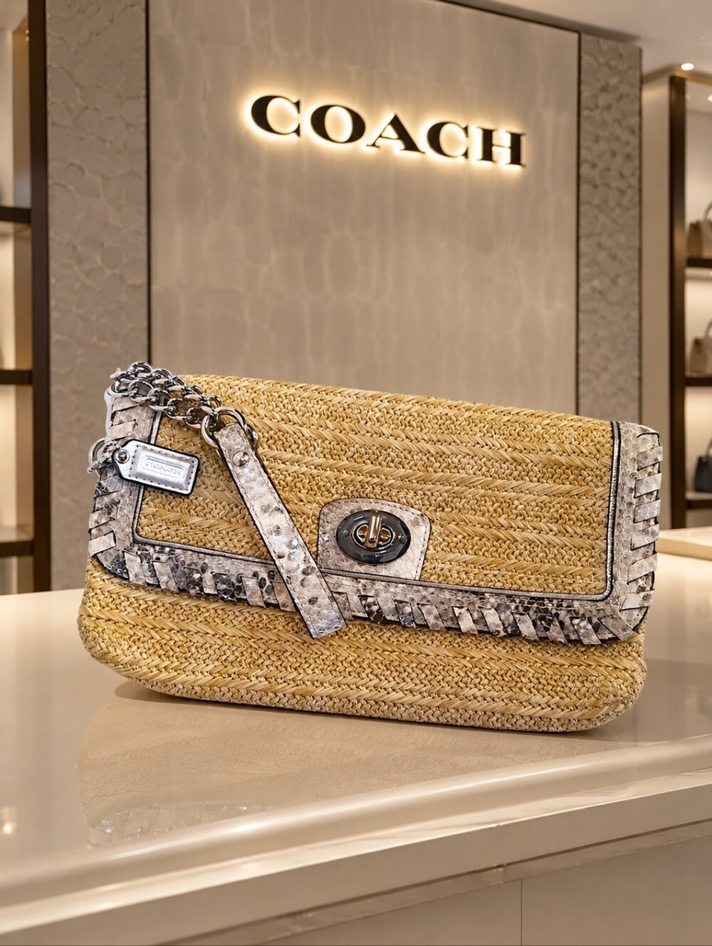 Coach Straw Python Clutch Wristlet